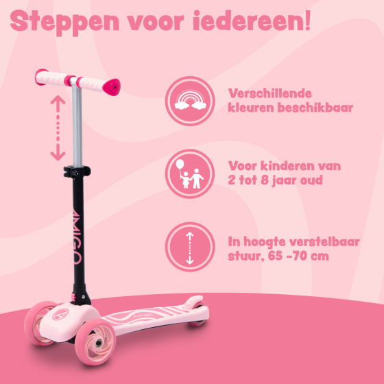 Twister opvouwbare 3-wiel kinderstep met voetrem roze