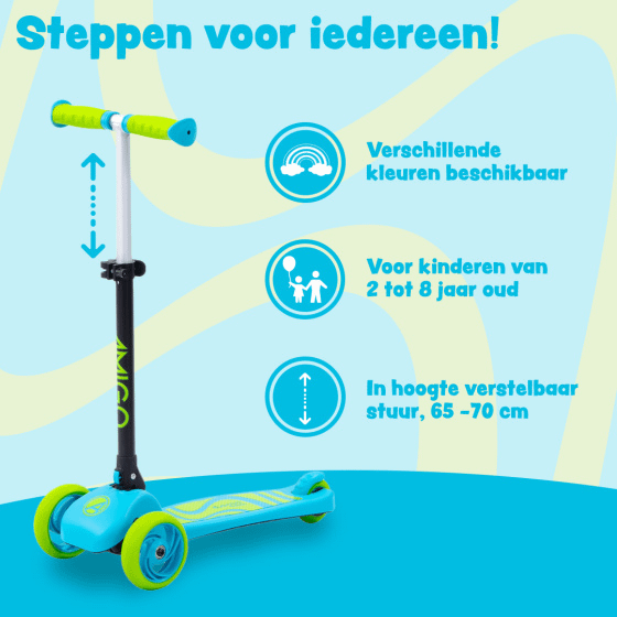 Twister opvouwbare 3-wiel kinderstep met voetrem blauw/lime