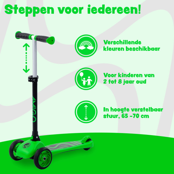 Twister opvouwbare 3-wiel kinderstep met voetrem groen/zwart