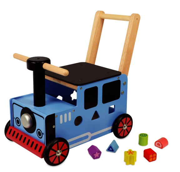 Loop/duwwagen en trein junior blauw/zwart