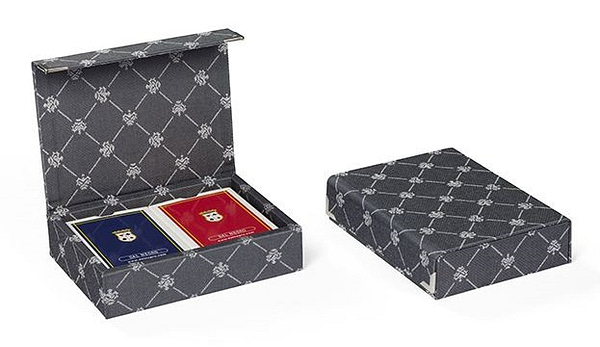 speelkaarten met houder Prestige textiel grijs 3-delig